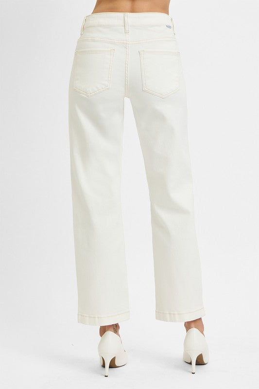 Cream Mid Rise Straights