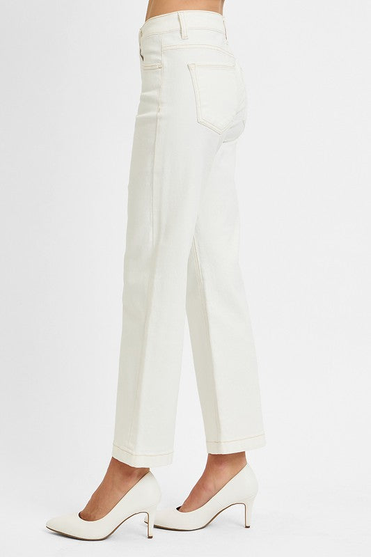 Cream Mid Rise Straights