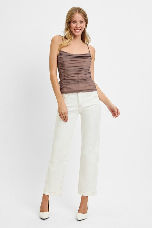 Cream Mid Rise Straights