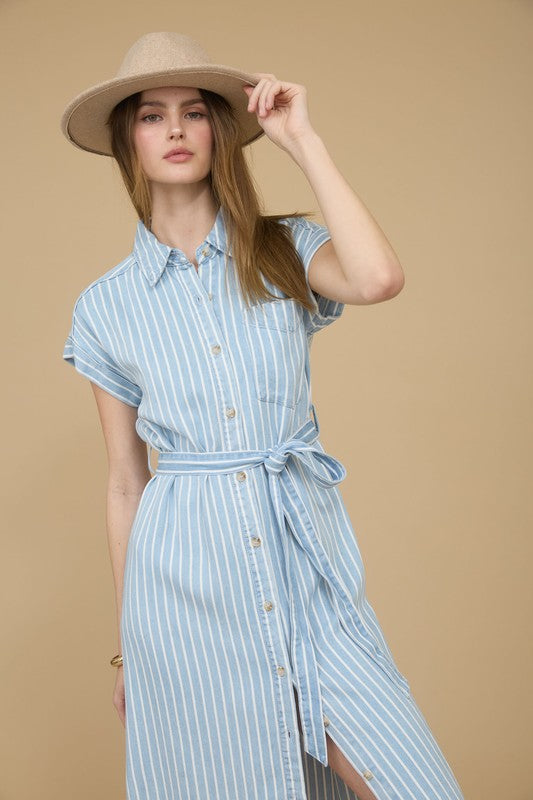 Striped Chambray Midi Dress