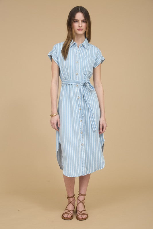 Striped Chambray Midi Dress