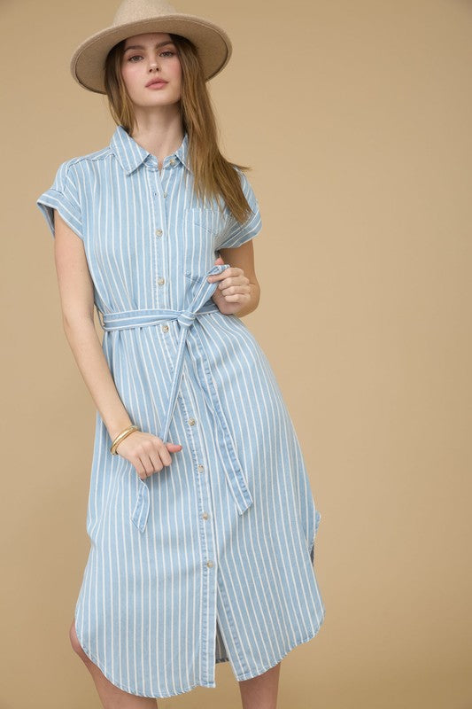Striped Chambray Midi Dress