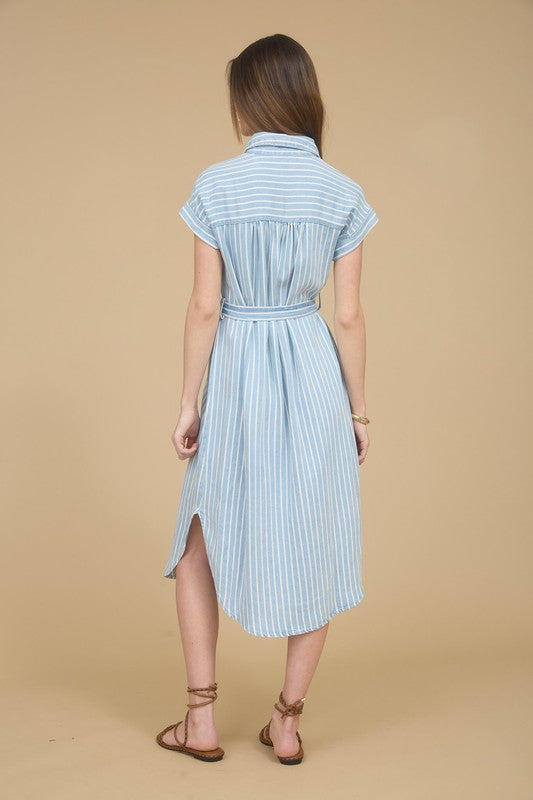 Striped Chambray Midi Dress