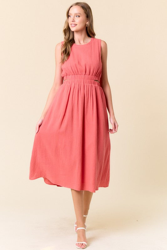 Coral Cutout Midi Dress