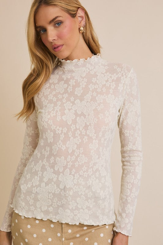 Cream Floral Sheer Top