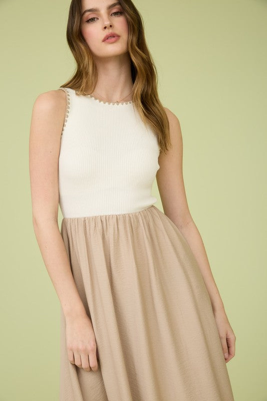 Contrast Sleeve Mixed Media Dress
