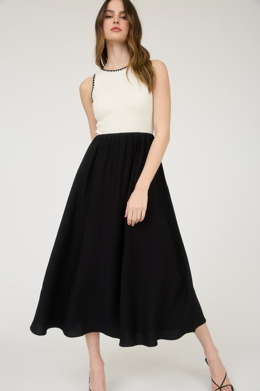 Contrast Sleeve Mixed Media Dress