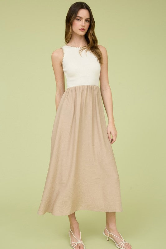 Contrast Sleeve Mixed Media Dress