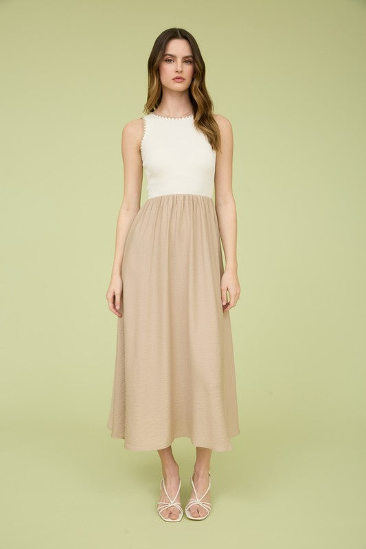 Contrast Sleeve Mixed Media Dress