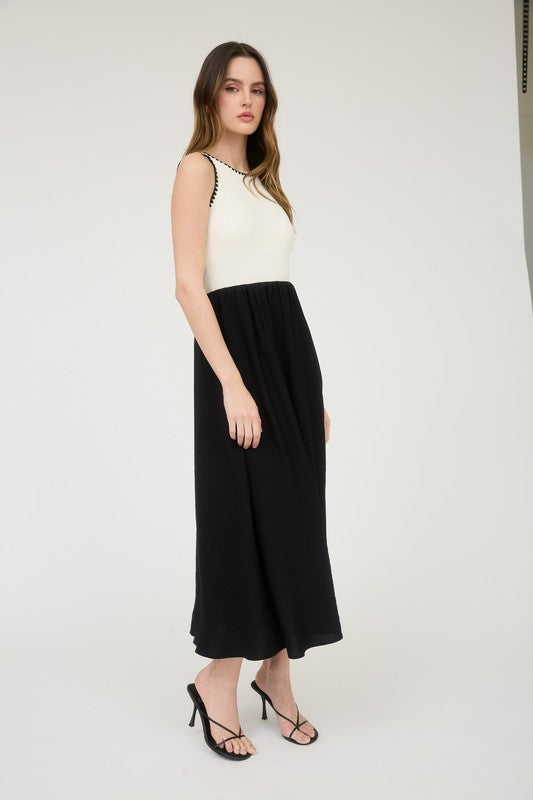 Contrast Sleeve Mixed Media Dress