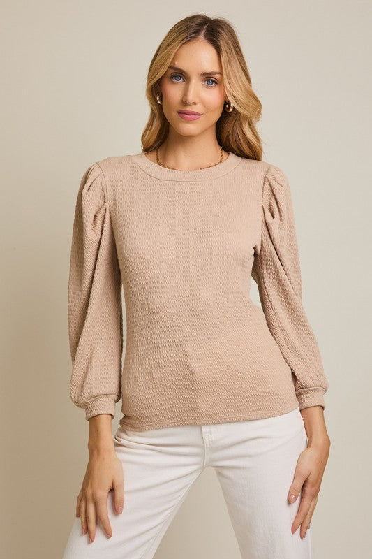 Sand Textured Puff Sleeve