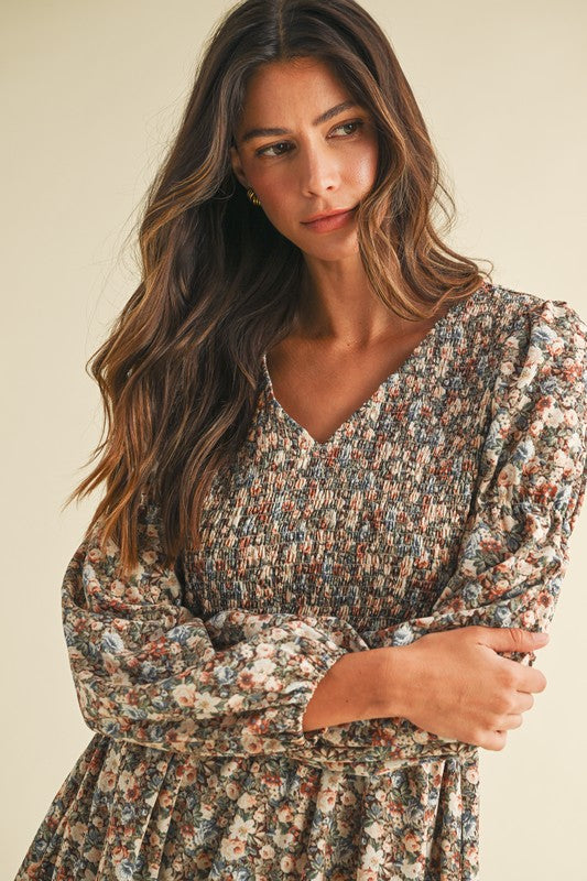 Vintage Floral Smocked Dress