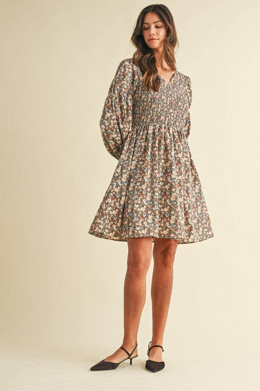 Vintage Floral Smocked Dress