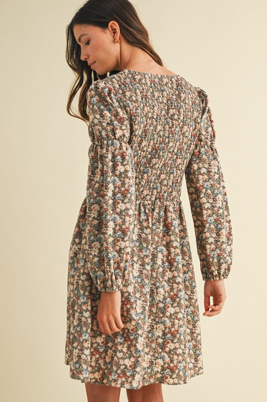 Vintage Floral Smocked Dress