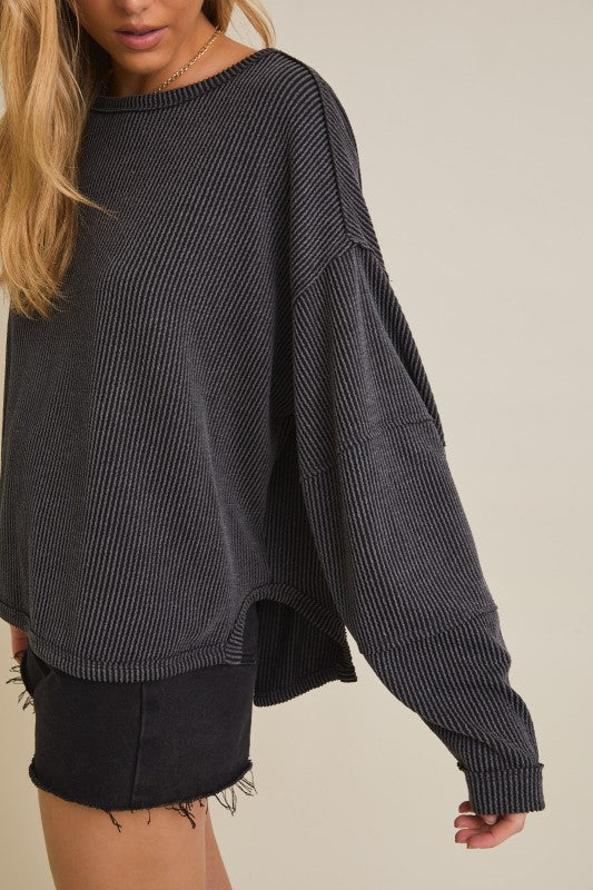 Charcoal Ribbed Pullover