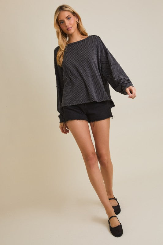 Charcoal Ribbed Pullover