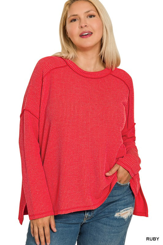 Ruby Ribbed Raw Edge Top