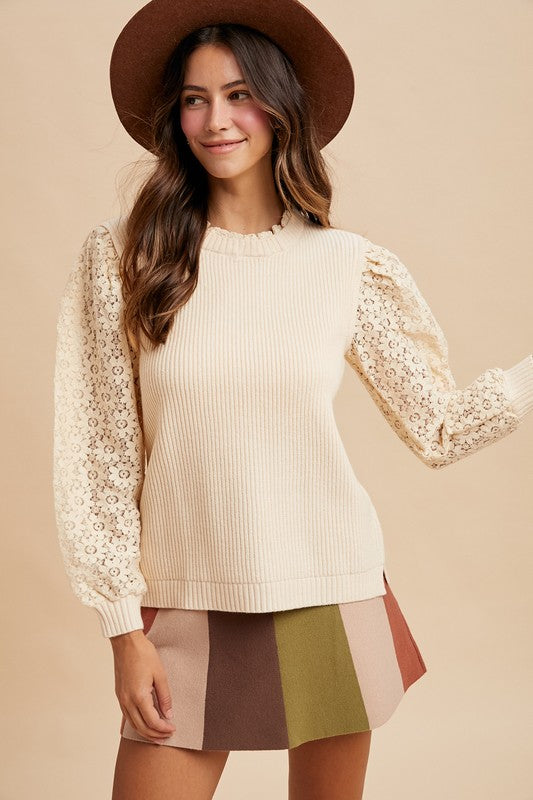 Mixed Media Ivory Lace Sweater