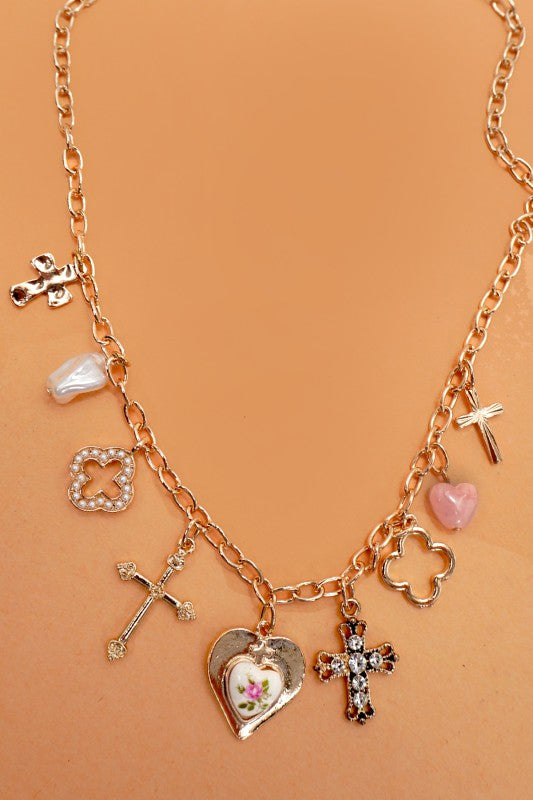 Cross Clover Charm Necklace