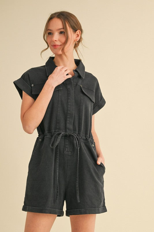 Black/Ecru Black Cotton Romper