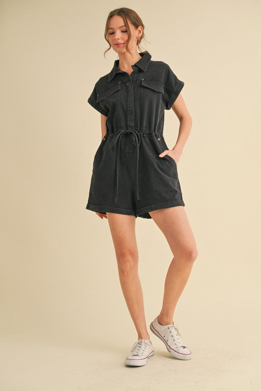 Black/Ecru Black Cotton Romper