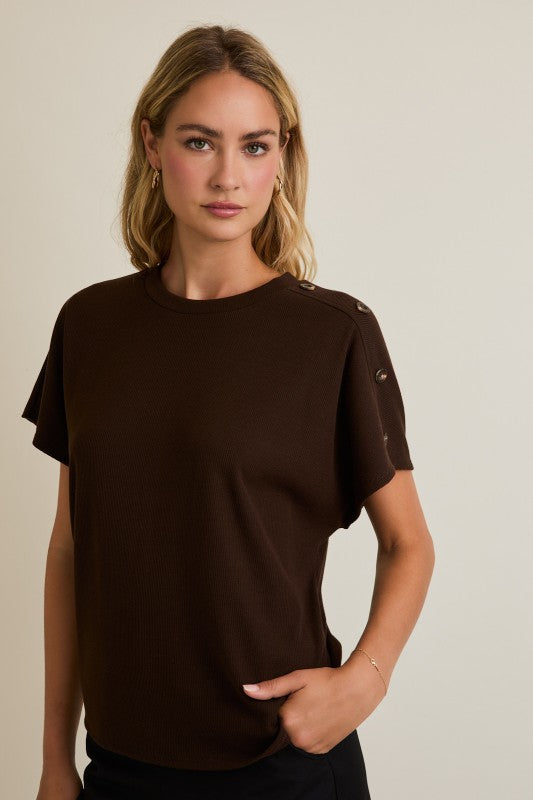 Dk Brown Shoulder Button Top