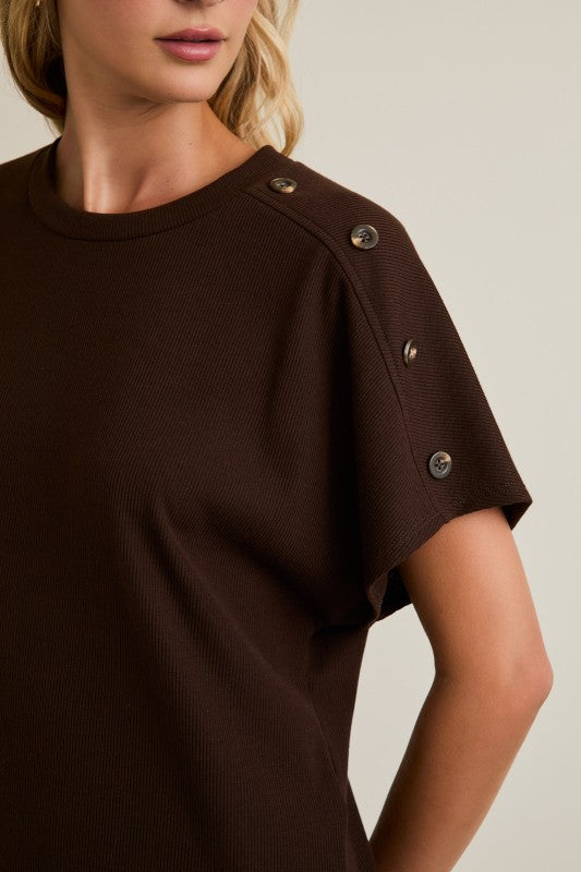 Dk Brown Shoulder Button Top