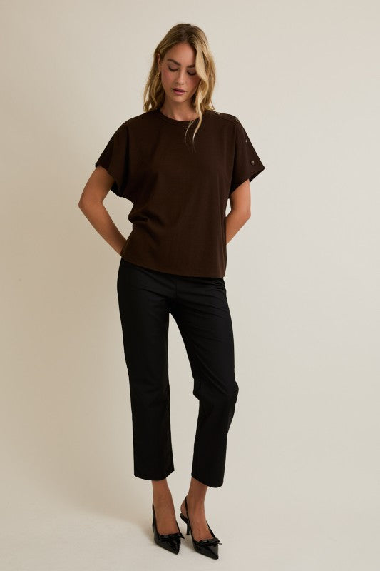 Dk Brown Shoulder Button Top