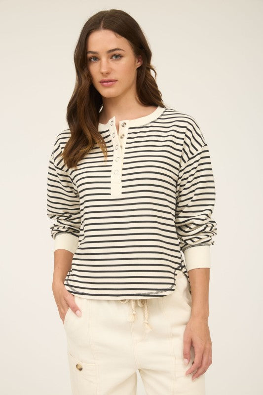 Black Striped Henley