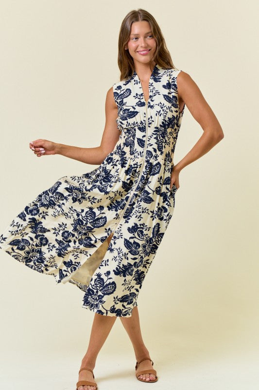 Navy Paisley Print Dress