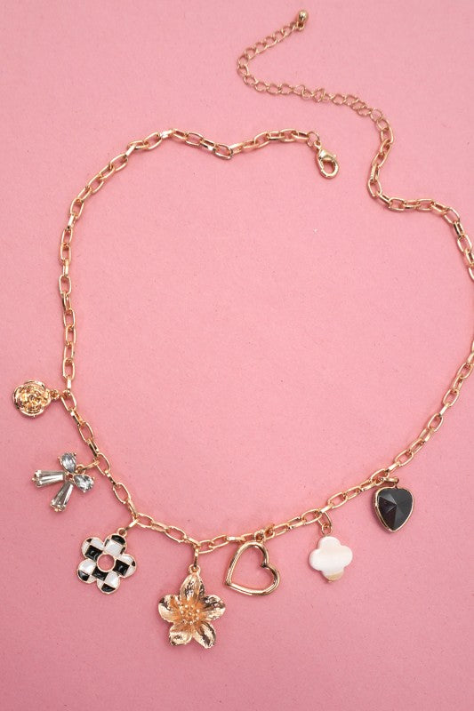 Bow Checkered Charm Necklace