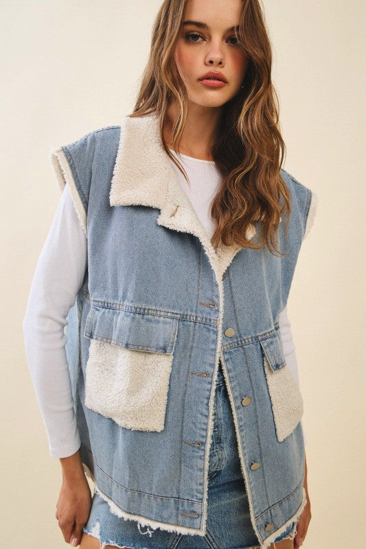 Denim Sherpa Vest