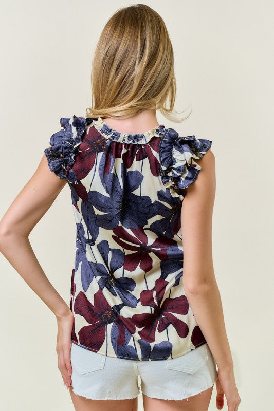 Blue Floral Satin Tank