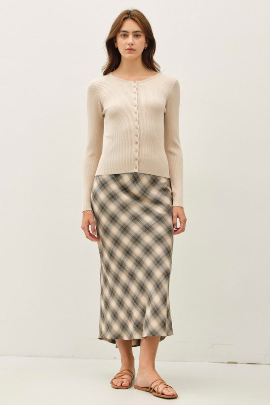 Wine/Oatmeal Ribbed Button Cardi