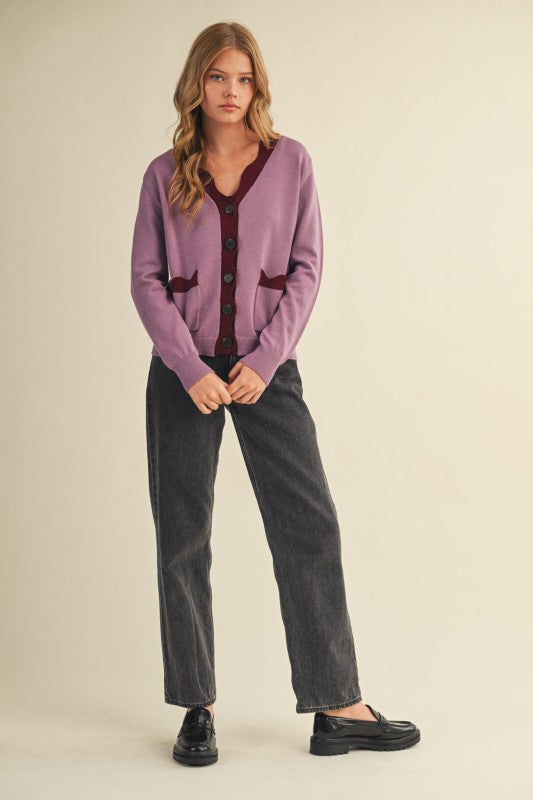 Mauve Burgundy Scalloped Cardi