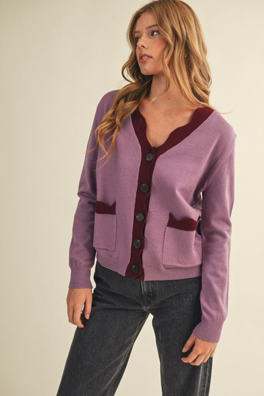 Mauve Burgundy Scalloped Cardi