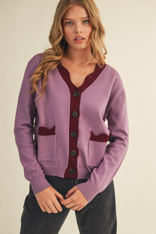 Mauve Burgundy Scalloped Cardi