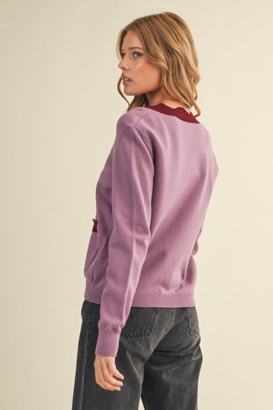 Mauve Burgundy Scalloped Cardi