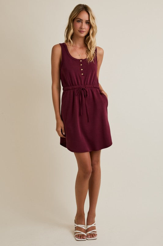 Wine Button-Down Pocket Dress