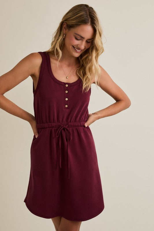 Wine Button-Down Pocket Dress