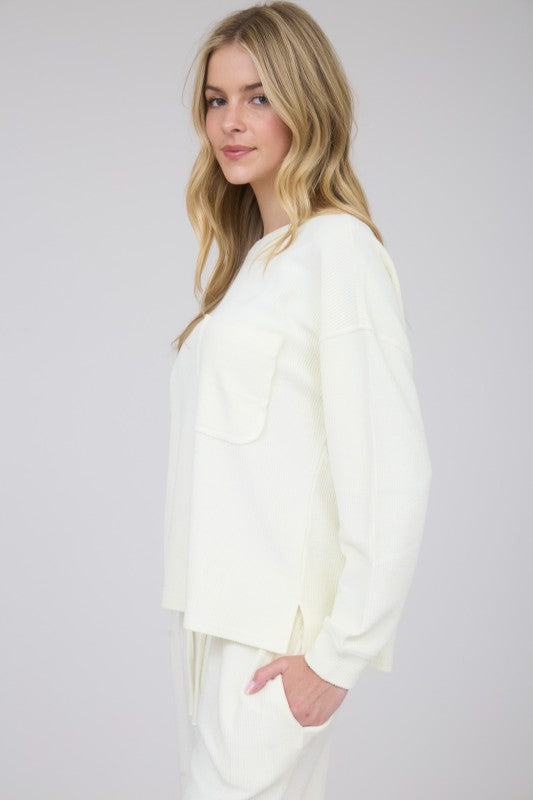 Cream Washed Pocket Pullover