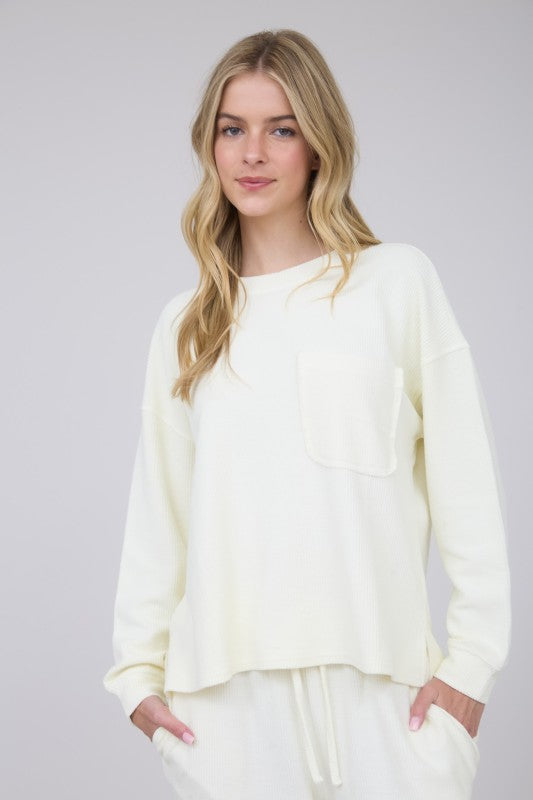 Cream Washed Pocket Pullover