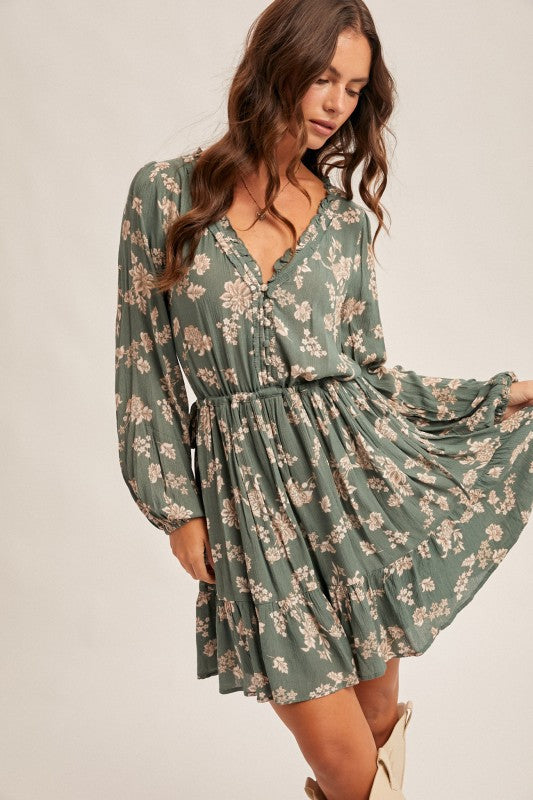 Hunter Green Floral Dress