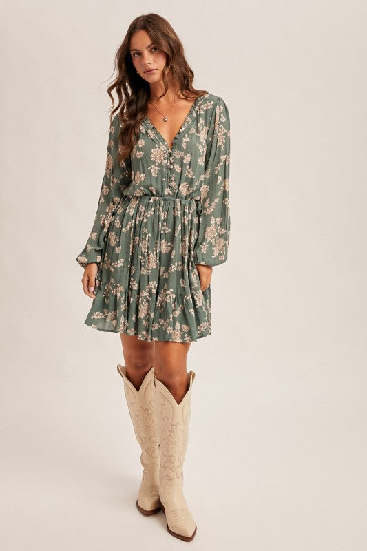 Hunter Green Floral Dress