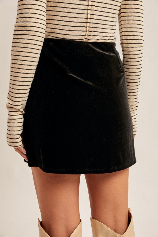 Black Slit Velvet Skirt