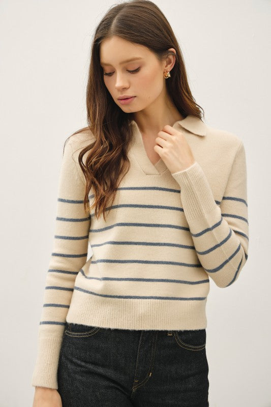 Blue Striped Collared Pullover