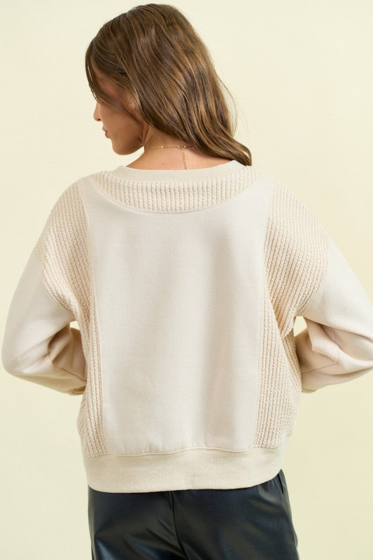 Vintage White/Grey Mixed Media Pullover