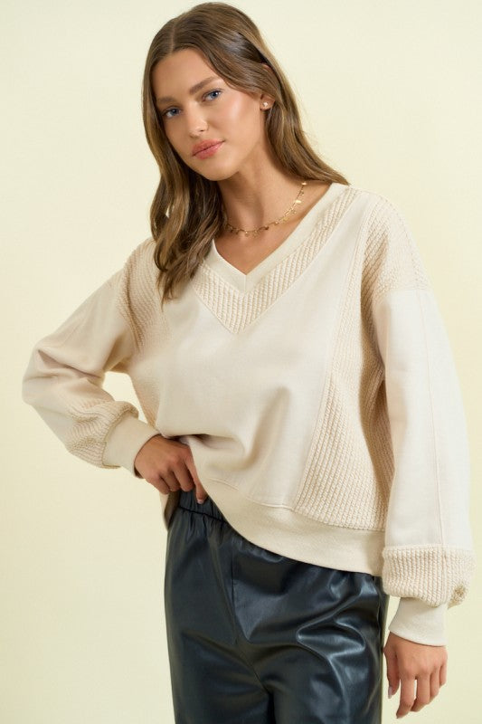 Vintage White Mixed Media Pullover