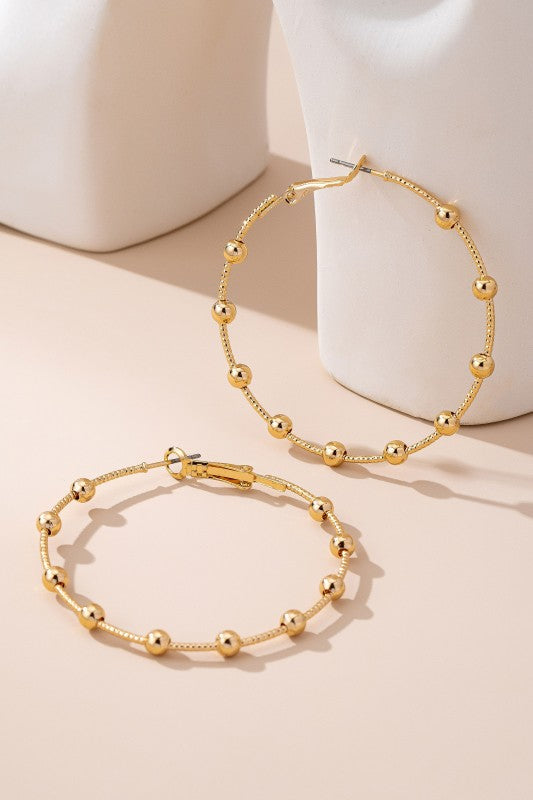Gold Ball Beaded Hoops