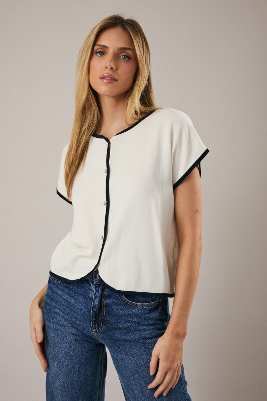 White-Navy Button Vest